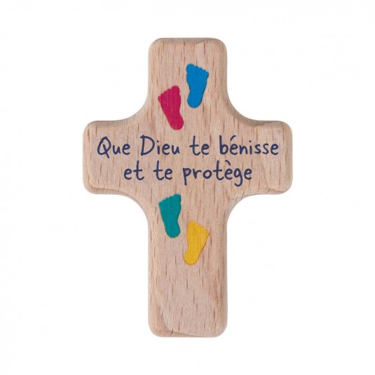 Mini-croix en bois empreintes pieds