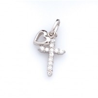 Pendentif croix et coeur argent zirconium sur croix 1x1.5 cm