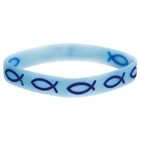 Bracelet plastique bleu ciel Ichtus bleu foncé 202mm silicone phosphorescent