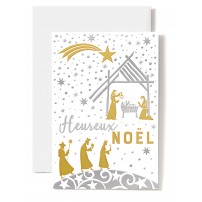 Carte double Heureux No&euml;l Cr&egrave;che, mages