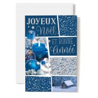 Carte Double Fin D'annee JN-BA Bougie et boules bleues