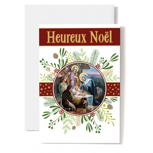 CARTE DOUBLE  Heureux No&euml;l "Cr&egrave;che dans cercle"