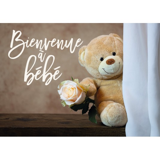 Carte Avec Message Ourson en peluche avec une rose